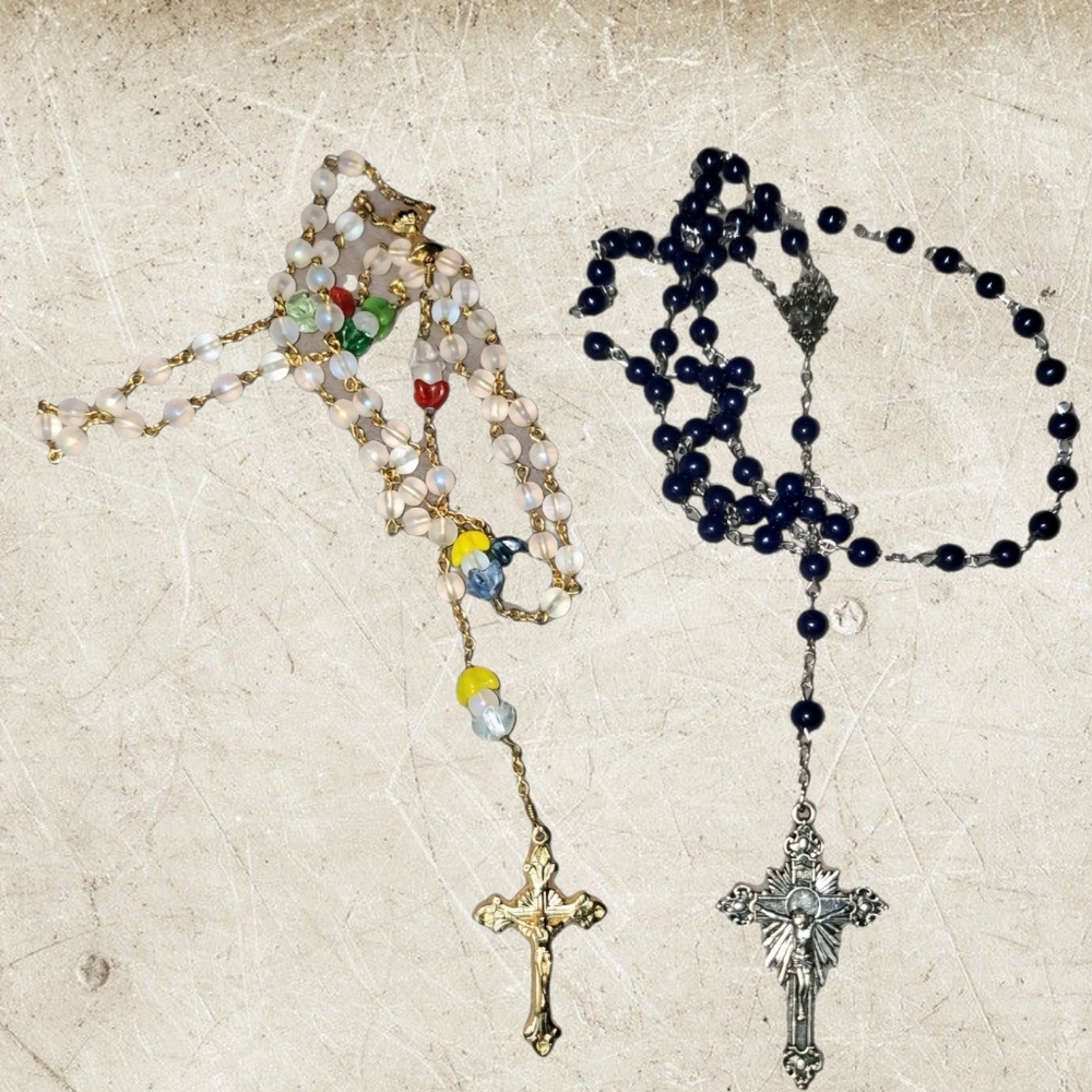 Vintage Beaded Rosery Chains Bundle... Frosted Colored Beads & Dark Blue Beaded